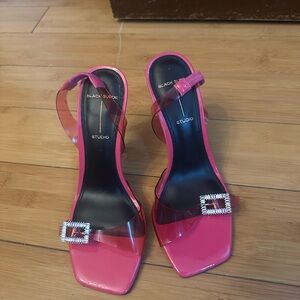 Black Suede Studio Pink Slingback Heels